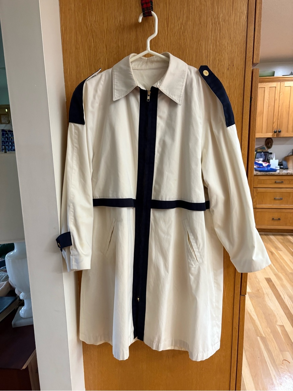 JH Collectibles Vintage Cream Trench Coat with Navy Trim